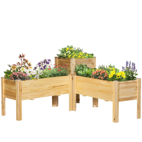 Raised Garden Bed Set of 3, Wood Planter Box, Outdoor Freestanding
