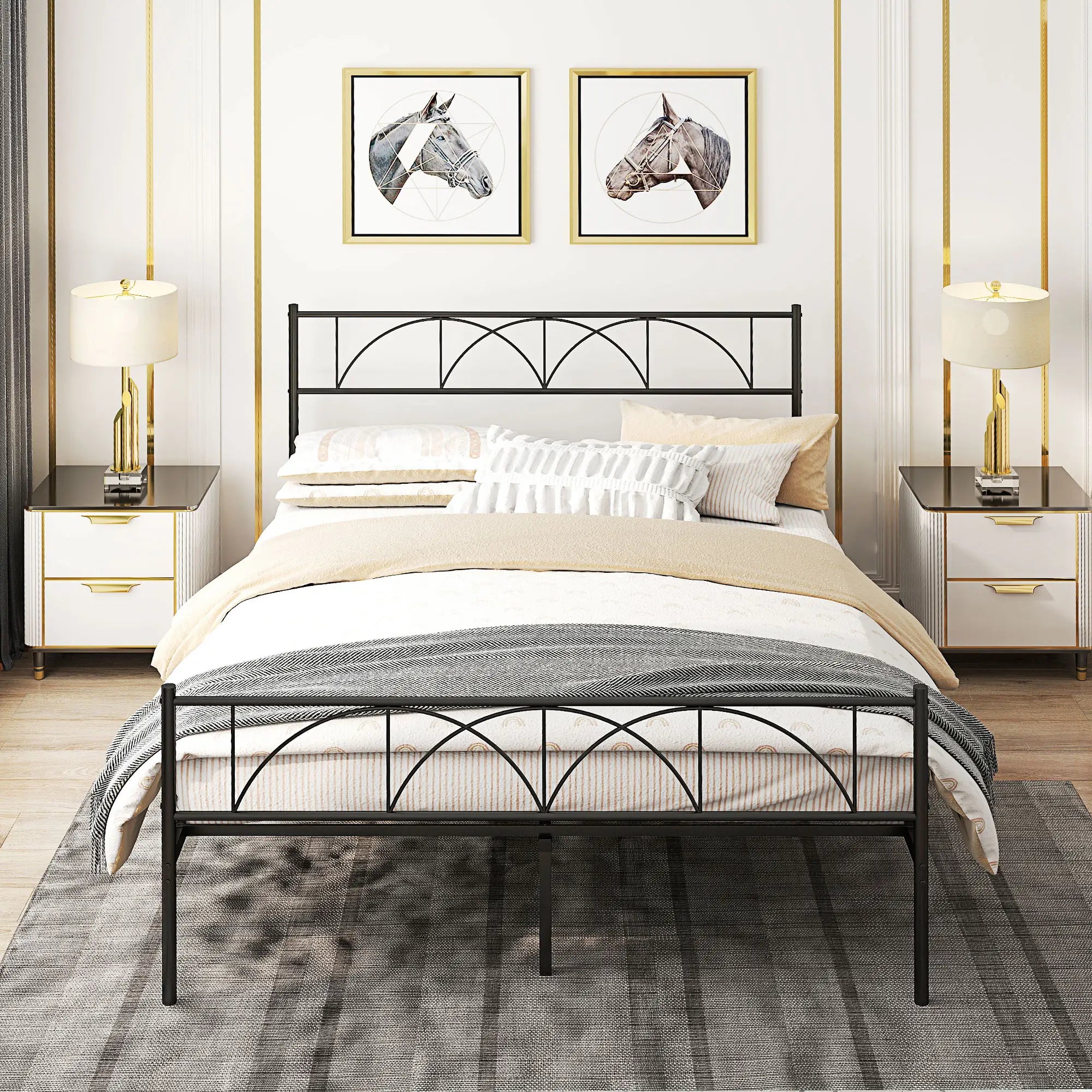 Queen Metal Platform Bed Frame, Steel Slat Support, Underbed Storage Bed Frames at Gallery Canada