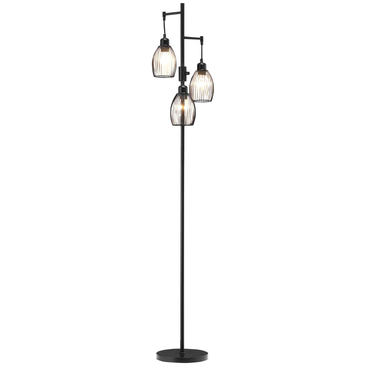 Industrial Floor Lamp, 3 Hanging Wire Lampshades, Dimmable, Black Floor Lamps & Ceiling Fan Lights Black at Gallery Canada