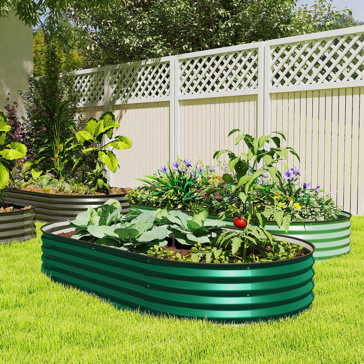 6' x 3' x 1' Galvanized Raised Garden Bed, Green Outdoor Planter Box, Green