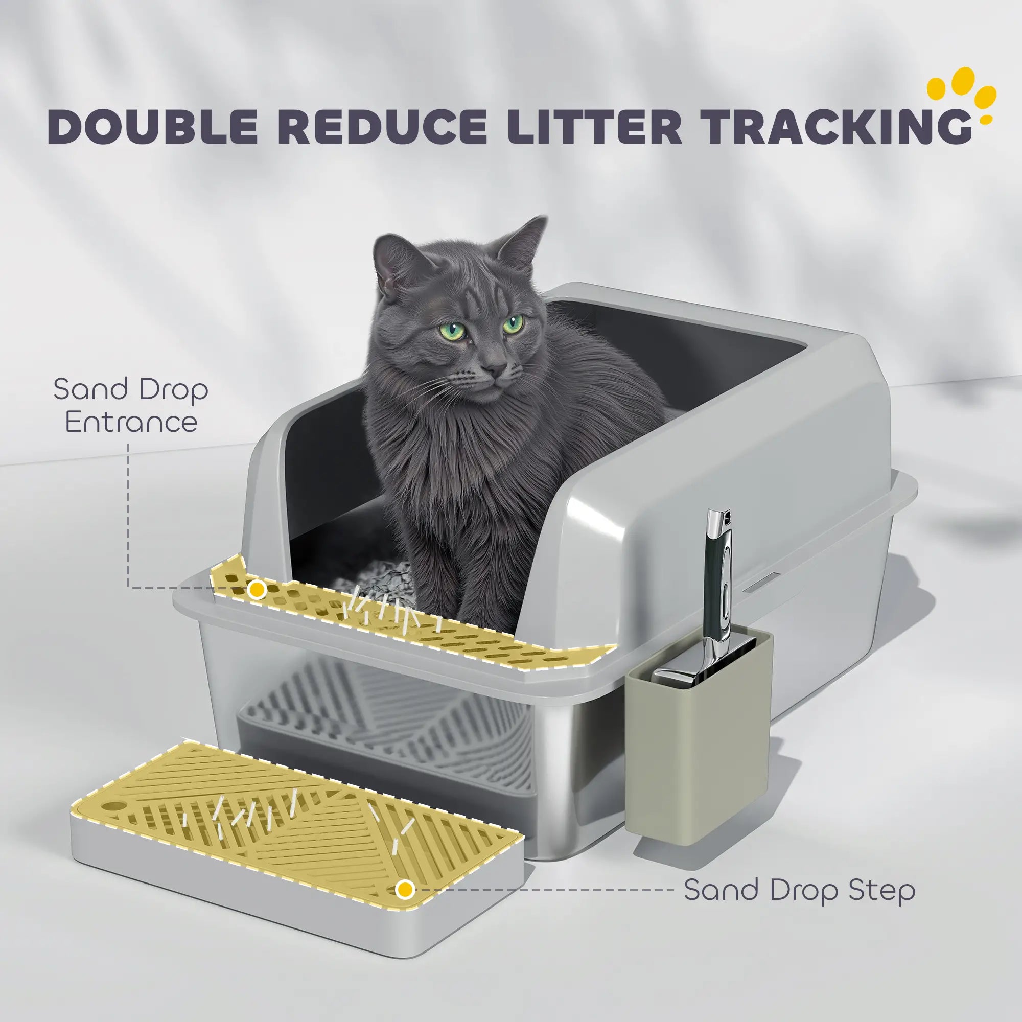 Stainless Steel Cat Litter Box, High Sided, Metal Scoop Holder, Easy Clean Cat Litter Box Enclosures at Gallery Canada
