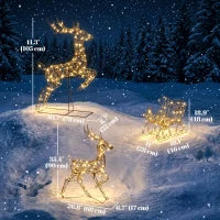 Ensemble de traîneau de renne illuminé 3 pièces, décoration de Noël en rotin PP