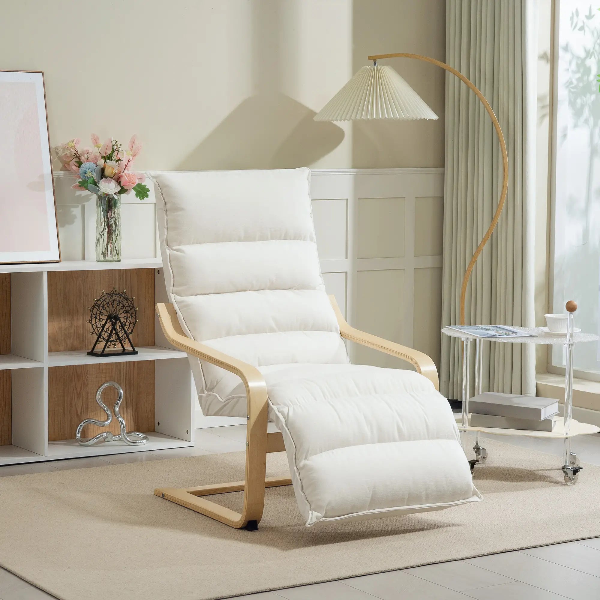 Accent Chair, Velvet Upholstered Living Room Chair with Footrest, Wood Frame, Cream White Accent Chairs at Gallery Canada
