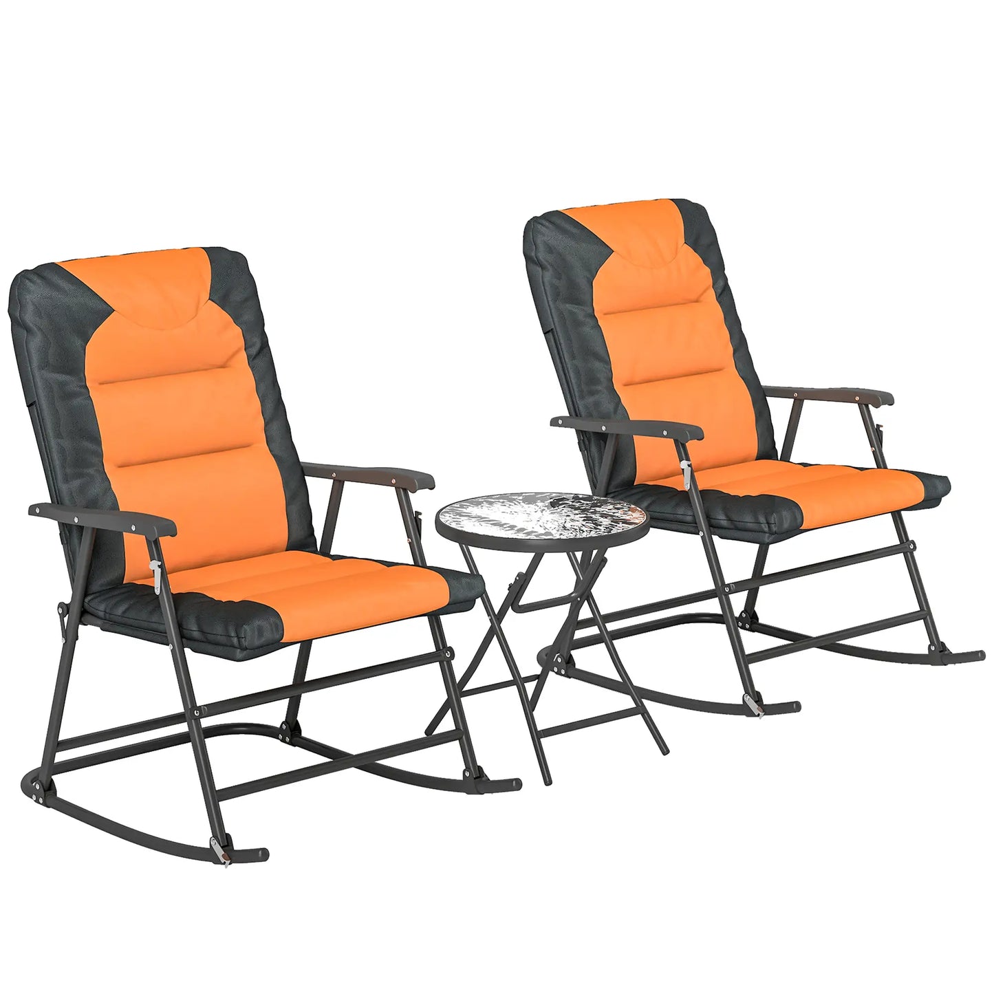 3-Piece Outdoor Foldable Rocking Chair Set, Orange Bistro Sets Grey, Orange at Gallery Canada