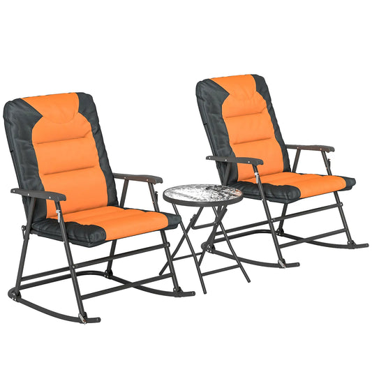3-Piece Outdoor Foldable Rocking Chair Set, Orange Bistro Sets Grey, Orange at Gallery Canada