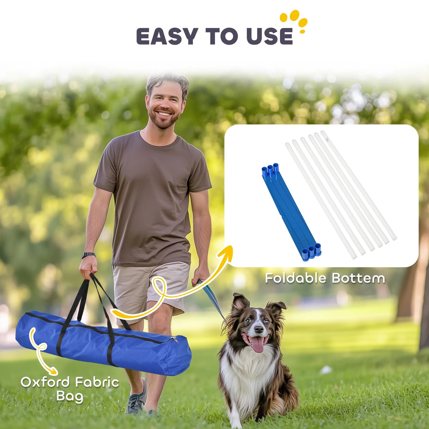 Adjustable Dog Agility Training Set, Weave Poles, Storage Bag, Blue and White Dog Agility Training Equipment at Gallery Canada