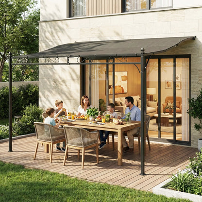 Outdoor Pergola, 11.5' x 8.2' Wall Mounted, Metal Frame, UPF30+, Garden Gazebo Pergolas at Gallery Canada