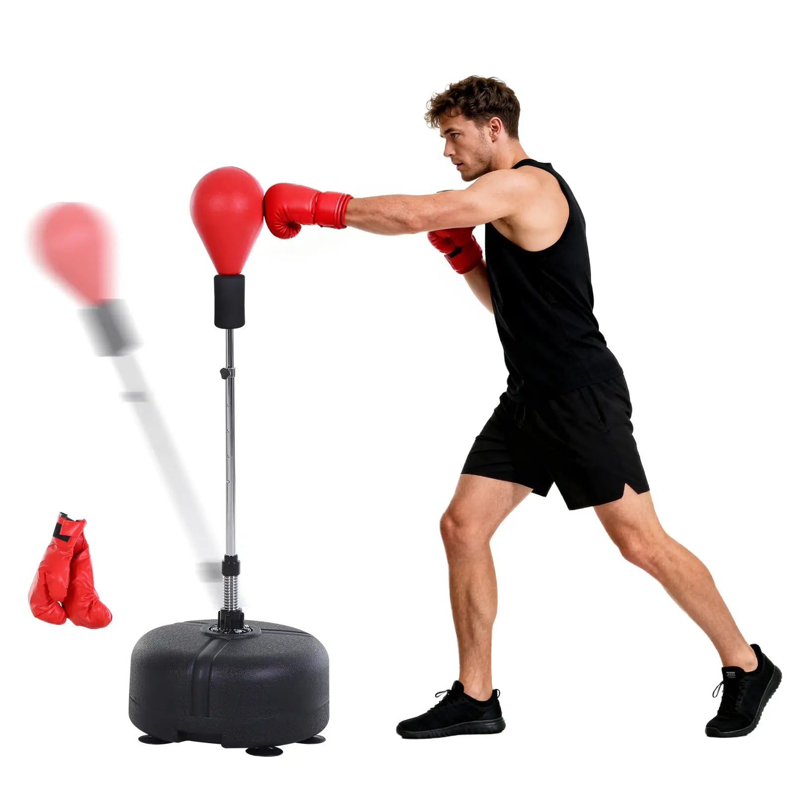 Adjustable Height Boxing Bag Set, 6 Suction Cups, Boxing Gloves, Exercise Training Strength Training Equipment at Gallery Canada