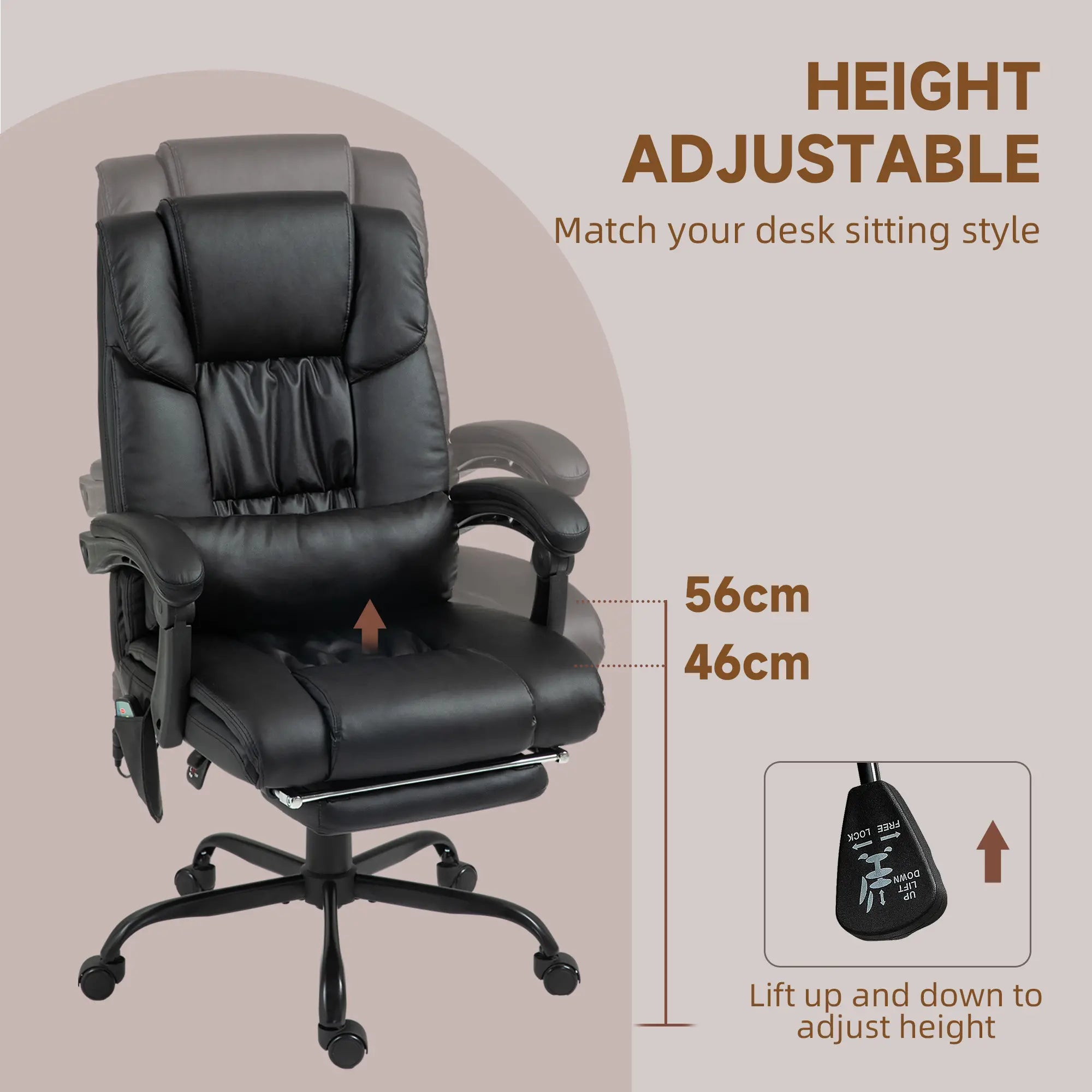 6-Point Vibration Massage Chair, Height Adjustable, Reclining, Black Massage Chairs at Gallery Canada