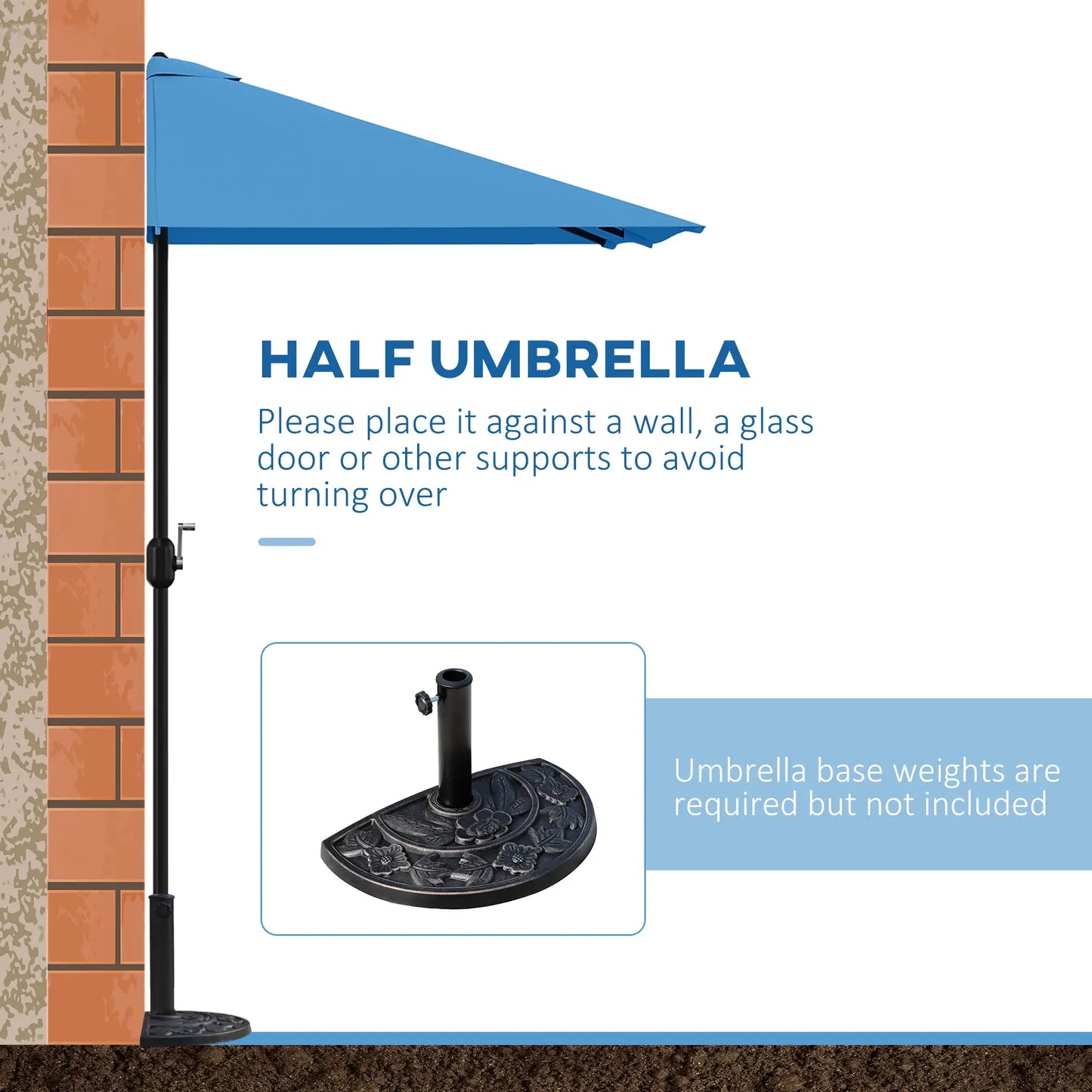 8ft Half Round Umbrella, Patio Garden Sun Shade, 5 Ribs Half Round Umbrellas at Gallery Canada