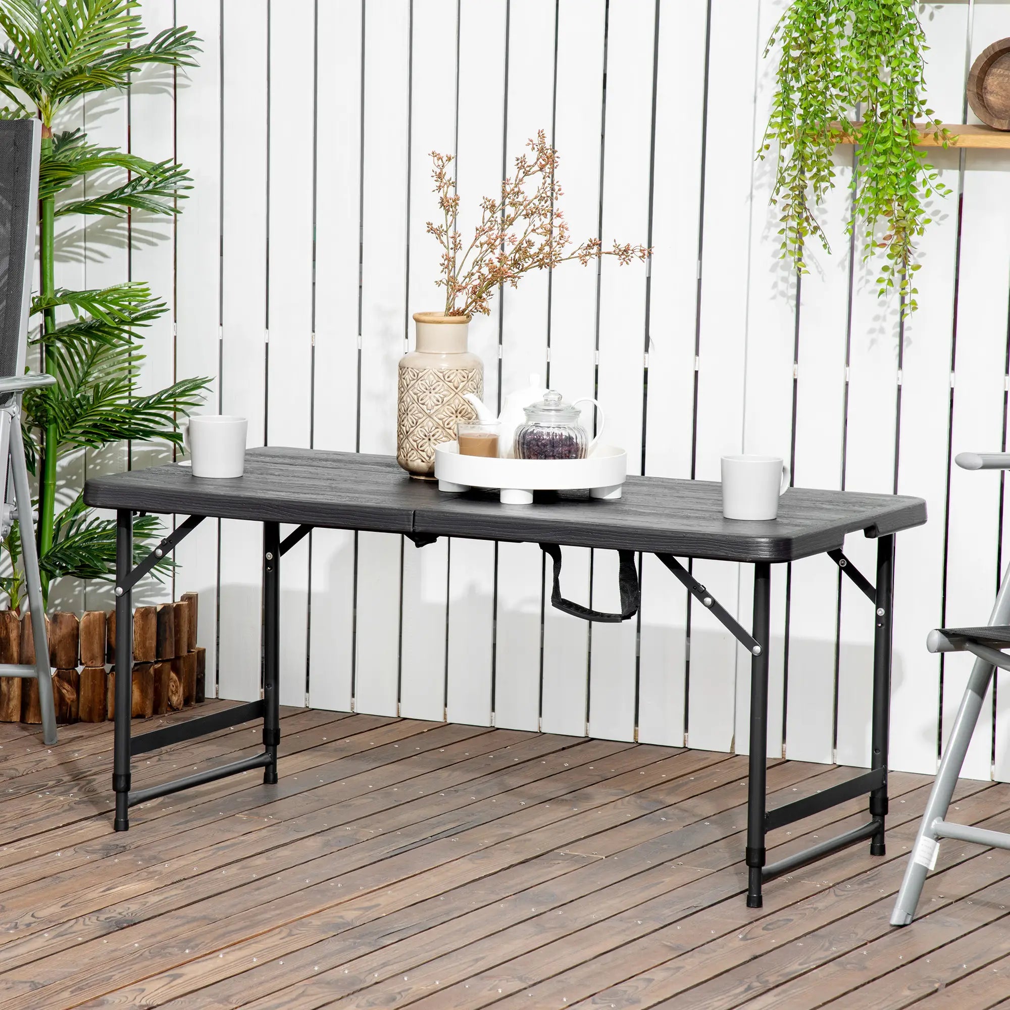 Foldable Patio Dining Table for 4, Adjustable Height, Dark Grey Patio Dinning Tables at Gallery Canada