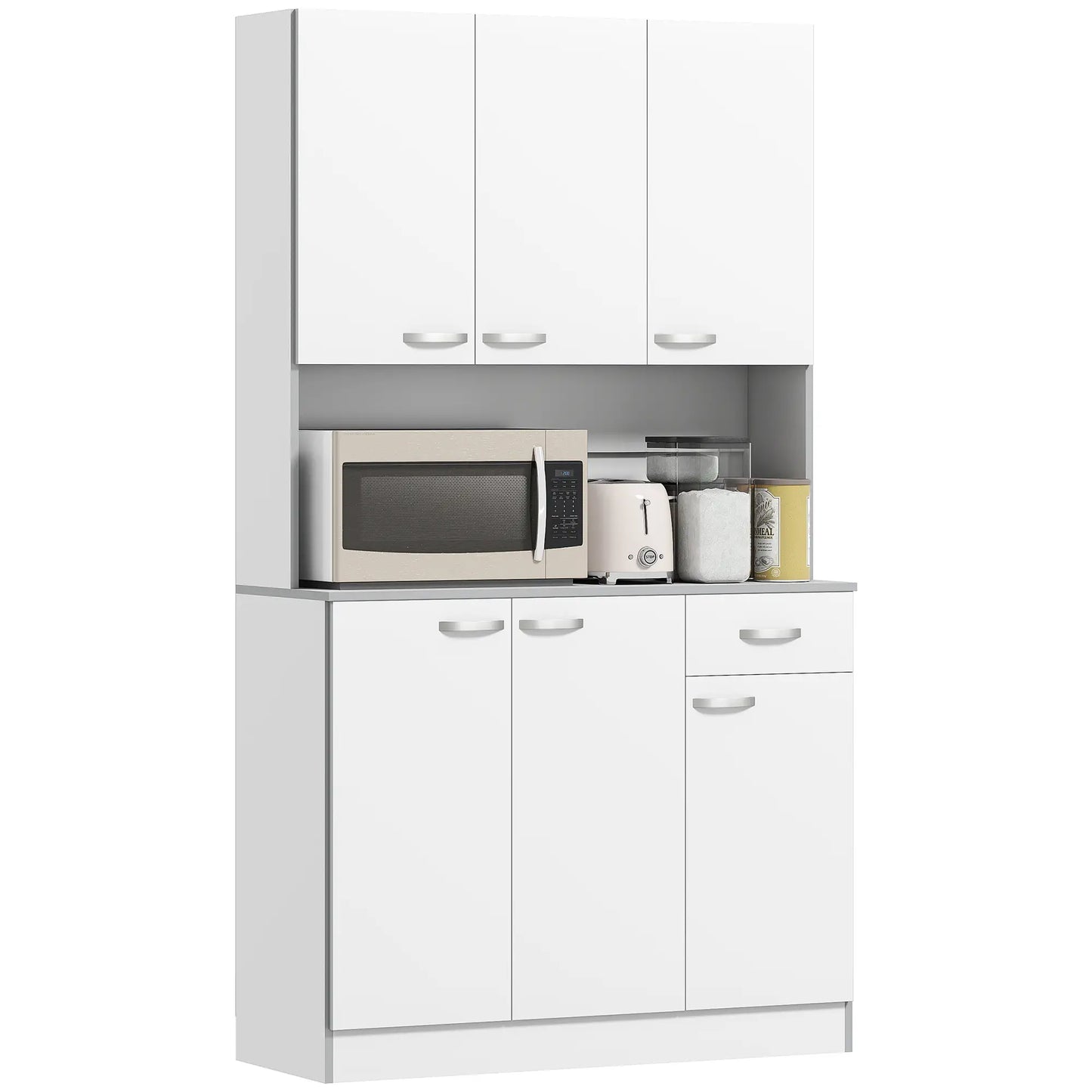 71" Modern Buffet Hutch, 3-Drawer, White Kitchen Pantry Cabinets White, Grey at Gallery Canada