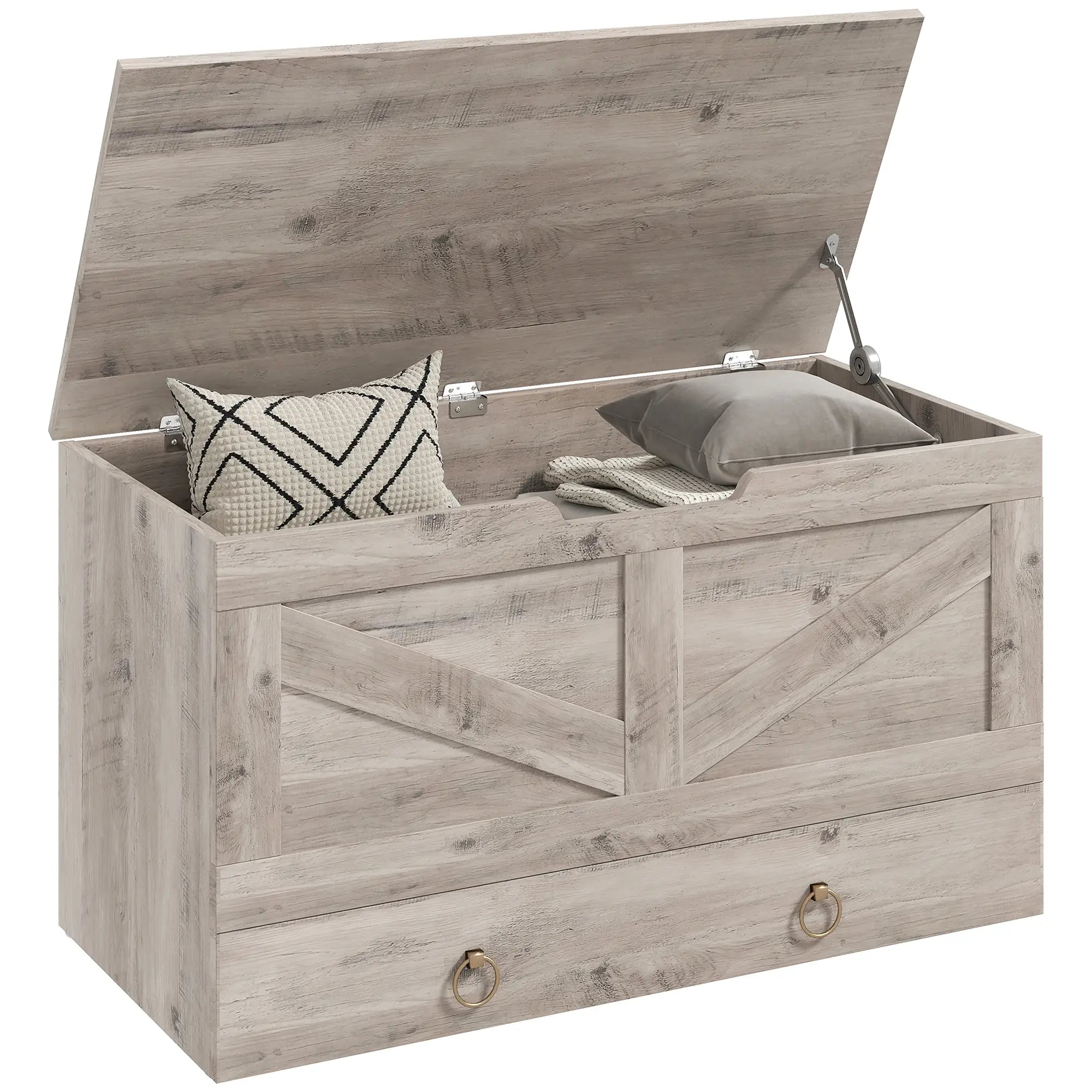 31.5 Inches Storage Chest, Wooden Box, Grey Wood Grain Storage Cabinets at Gallery Canada