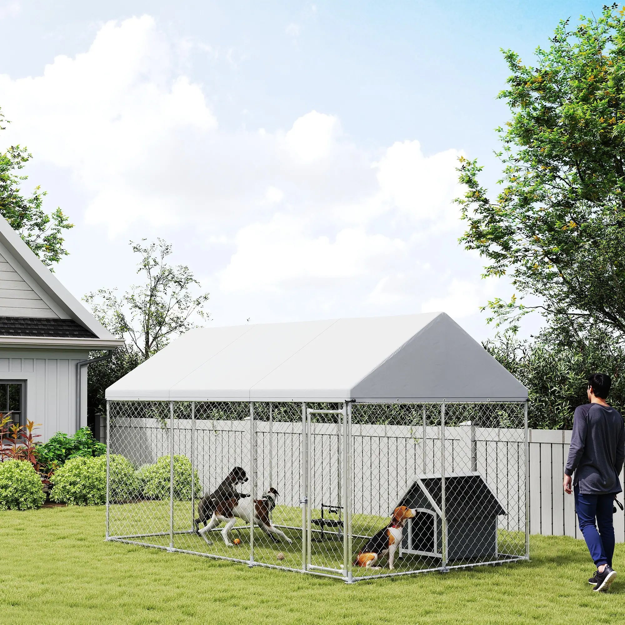 Galvanized Steel Outdoor Dog Kennel, Safety Lock, 13.1' x 7.5' x 7.8' Houses, Kennels & Pens at Gallery Canada