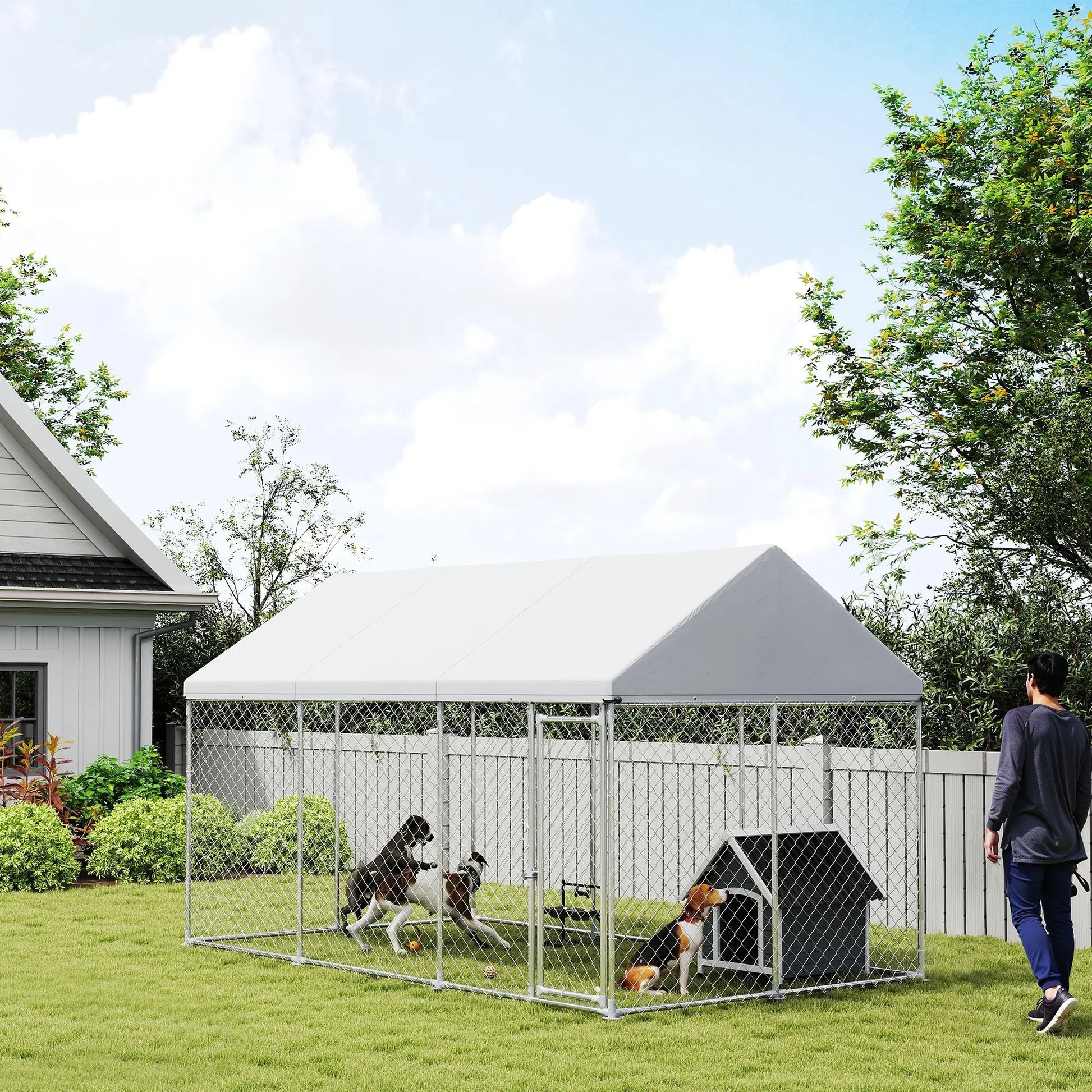 Galvanized Steel Outdoor Dog Kennel, Safety Lock, 13.1' x 7.5' x 7.8' Houses, Kennels & Pens at Gallery Canada