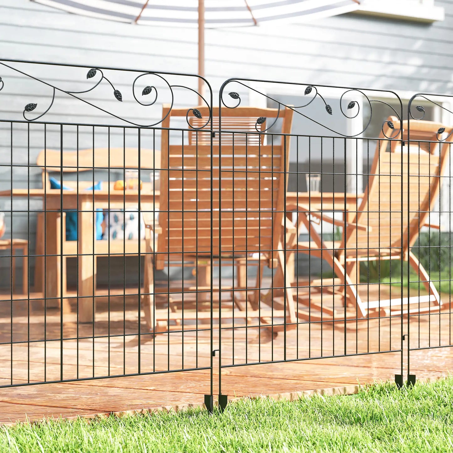 Panneaux de clôture de jardin en métal extérieur, barrière pour animaux, pack de 4, vignes carrées