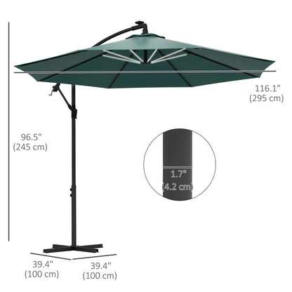10ft Outdoor Cantilever Umbrella, Solar LED Lights, Crank, Green Cantilever Umbrellas at Gallery Canada