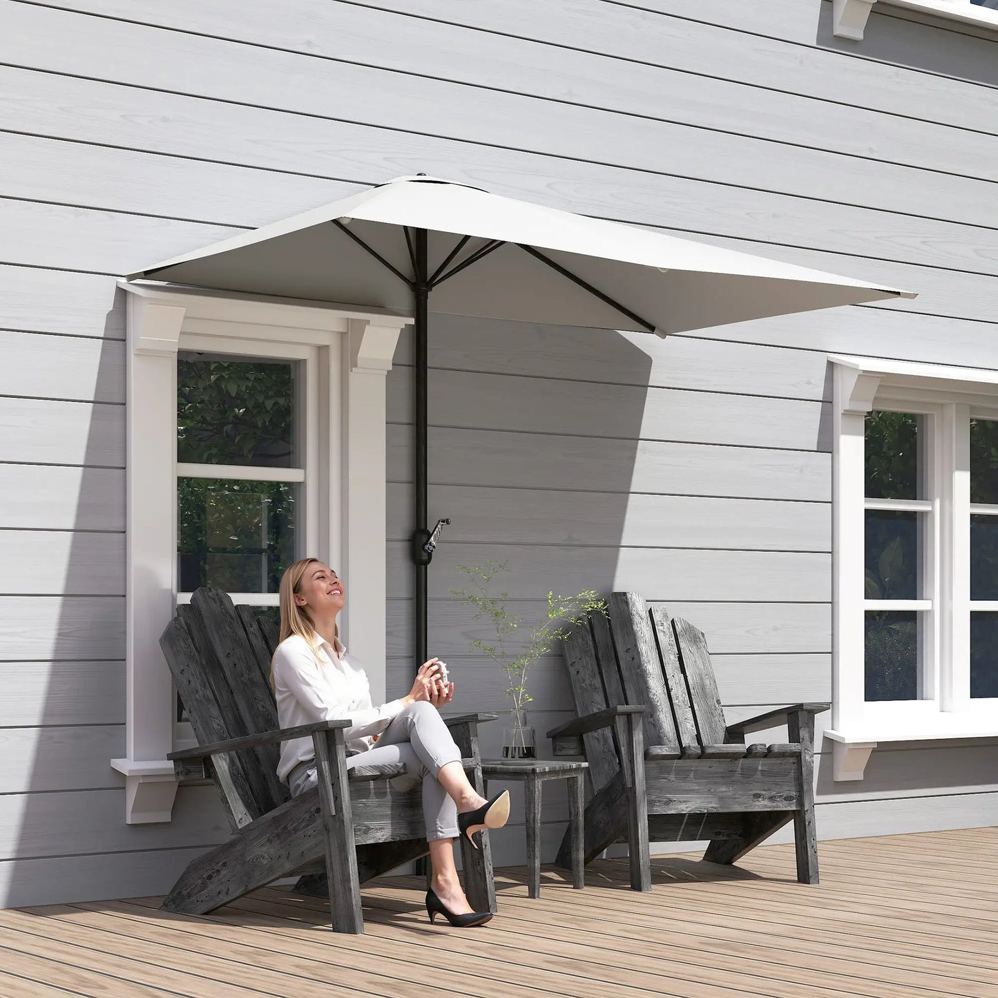 8ft Half Umbrella, Outdoor Balcony Parasol, Cream White Sun Umbrellas at Gallery Canada