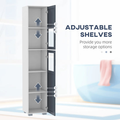 75" Tall Bathroom Storage Cabinet, Matte Glass Doors, 5-Tier Shelving, Grey, White Bathroom Cabinets at Gallery Canada
