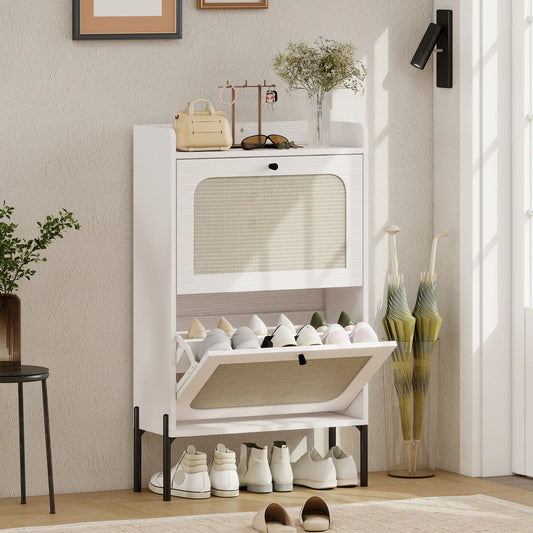Shoe Cabinet With 2 Flip Drawers, Narrow, White Shoe Storage Cabinets & Racks White, Black at Gallery Canada