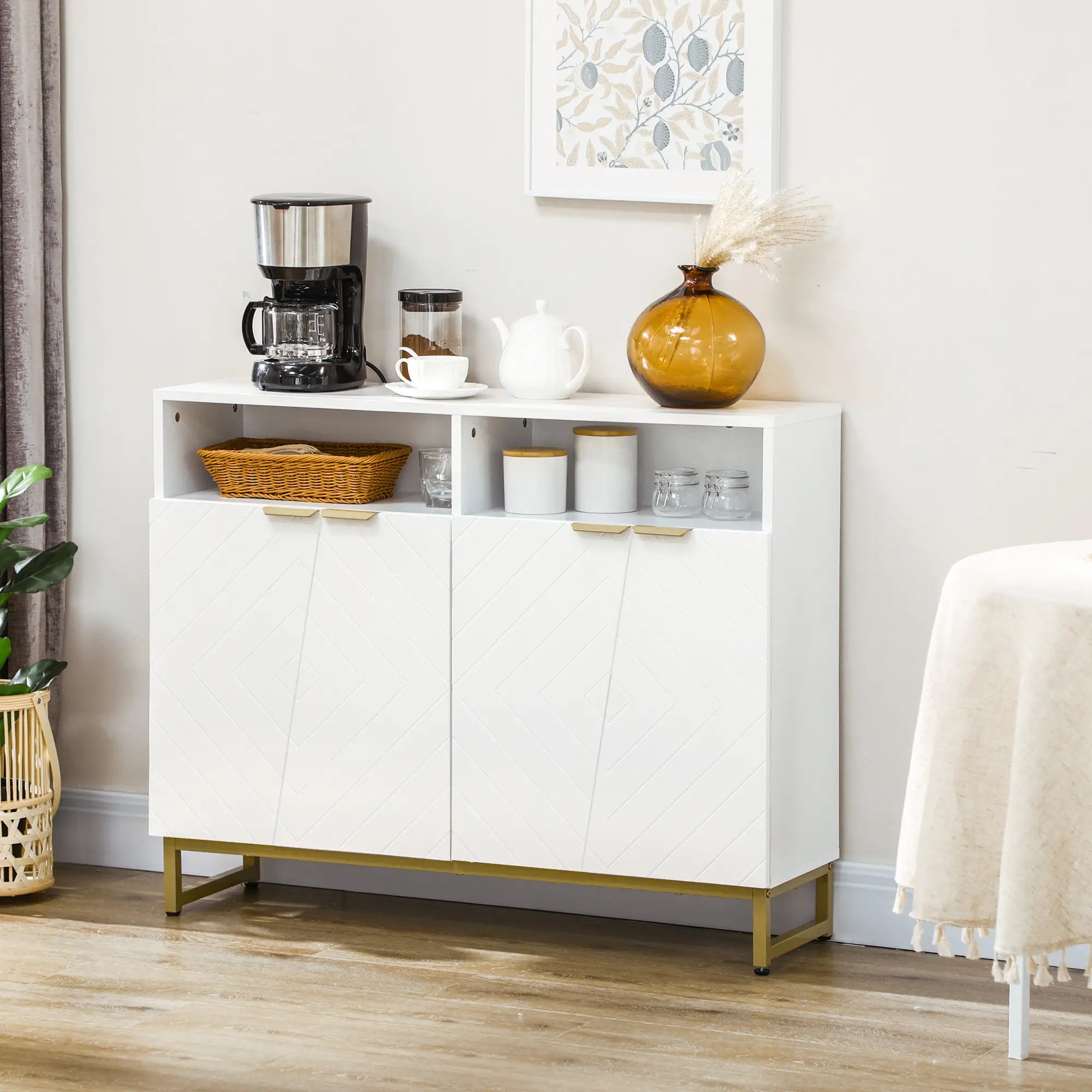 Accent Sideboard, Kitchen Storage Cabinet, 4 Doors, Adjustable Shelves, White Bar Cabinets at Gallery Canada