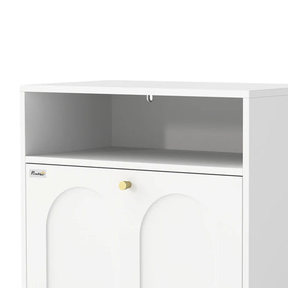 Dog Feeding Station, Food Storage Cabinet, 2 Elevated Bowls, White, White Dog Bowls at Gallery Canada