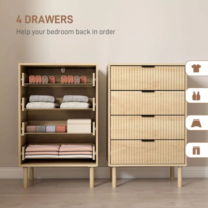 4 Drawer Dresser, Fluted Panels, Solid Wood Legs, Oak Storage Cabinets at Gallery Canada