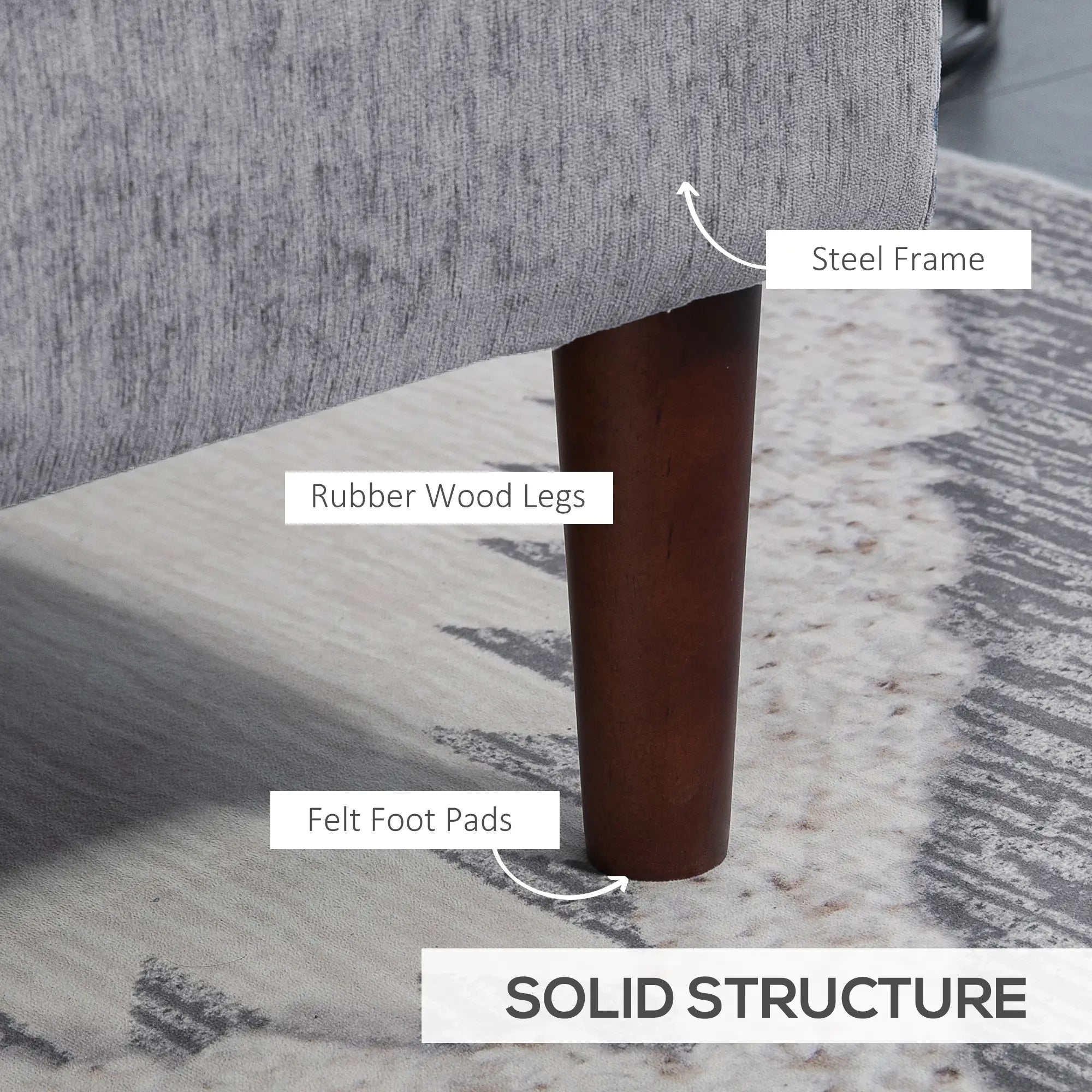 Modern Corner Couch with Right Chaise Lounge, Tufted 3-Seater Sofa with Wooden Legs for Living Room, Grey 3-Seater Sofas at Gallery Canada