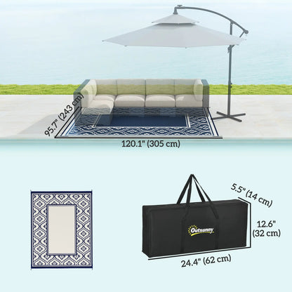 8' x 10' Outdoor RV Rug, Reversible, Gourd Border, White, Blue Garden Decor at Gallery Canada