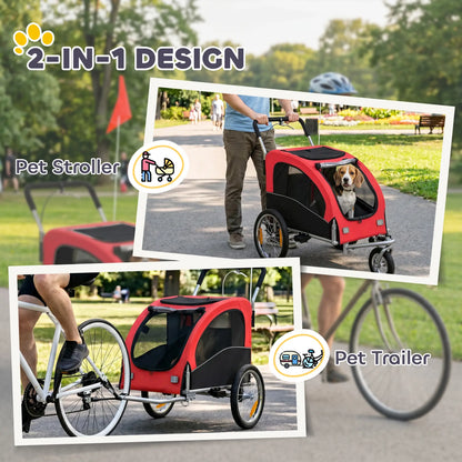 2 In 1 Dog Bike Trailer, Foldable Pet Stroller, Red