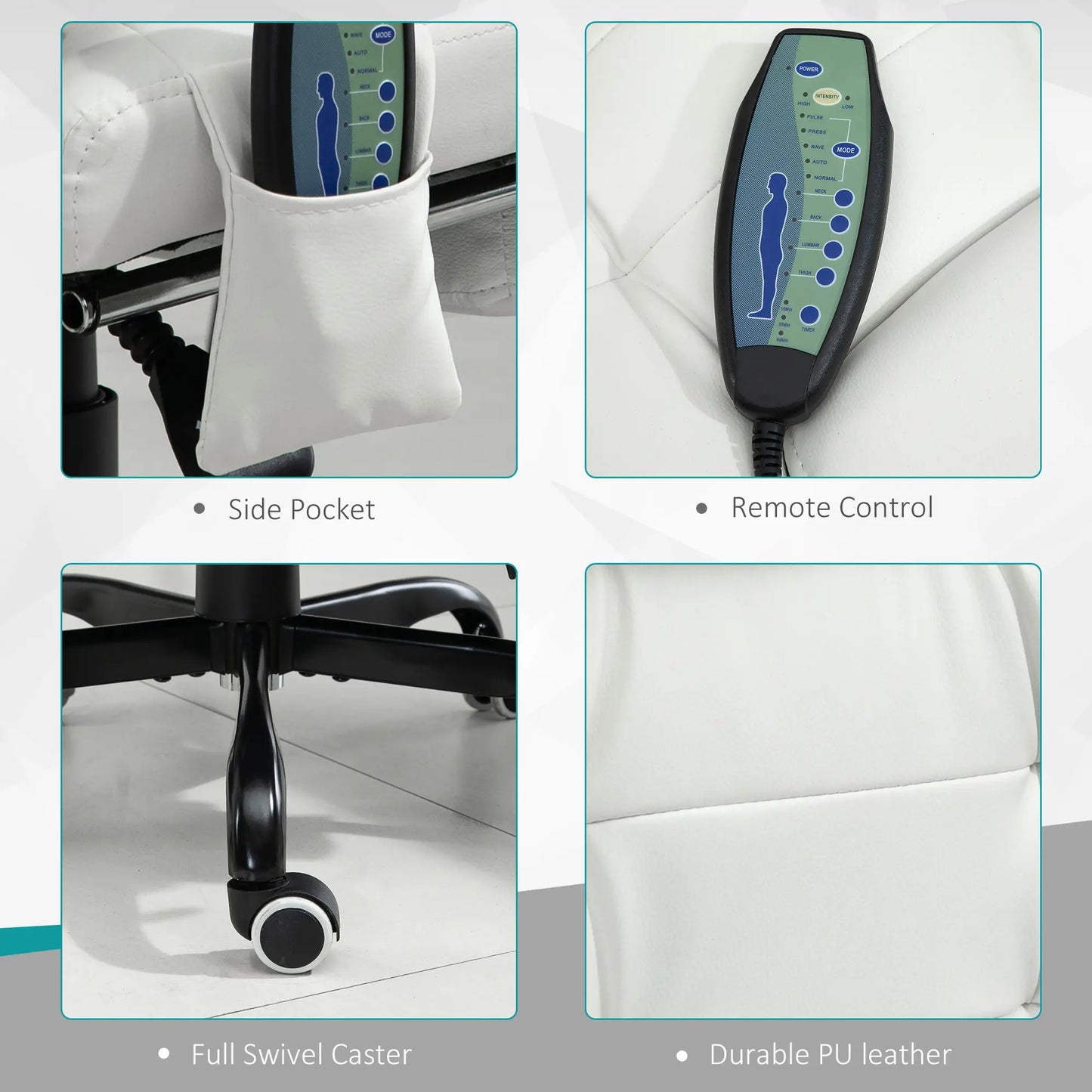 7-Point Vibrating Massage Chair, Reclining Office Chair, Adjustable Height, White Executive & Manager Chairs at Gallery Canada