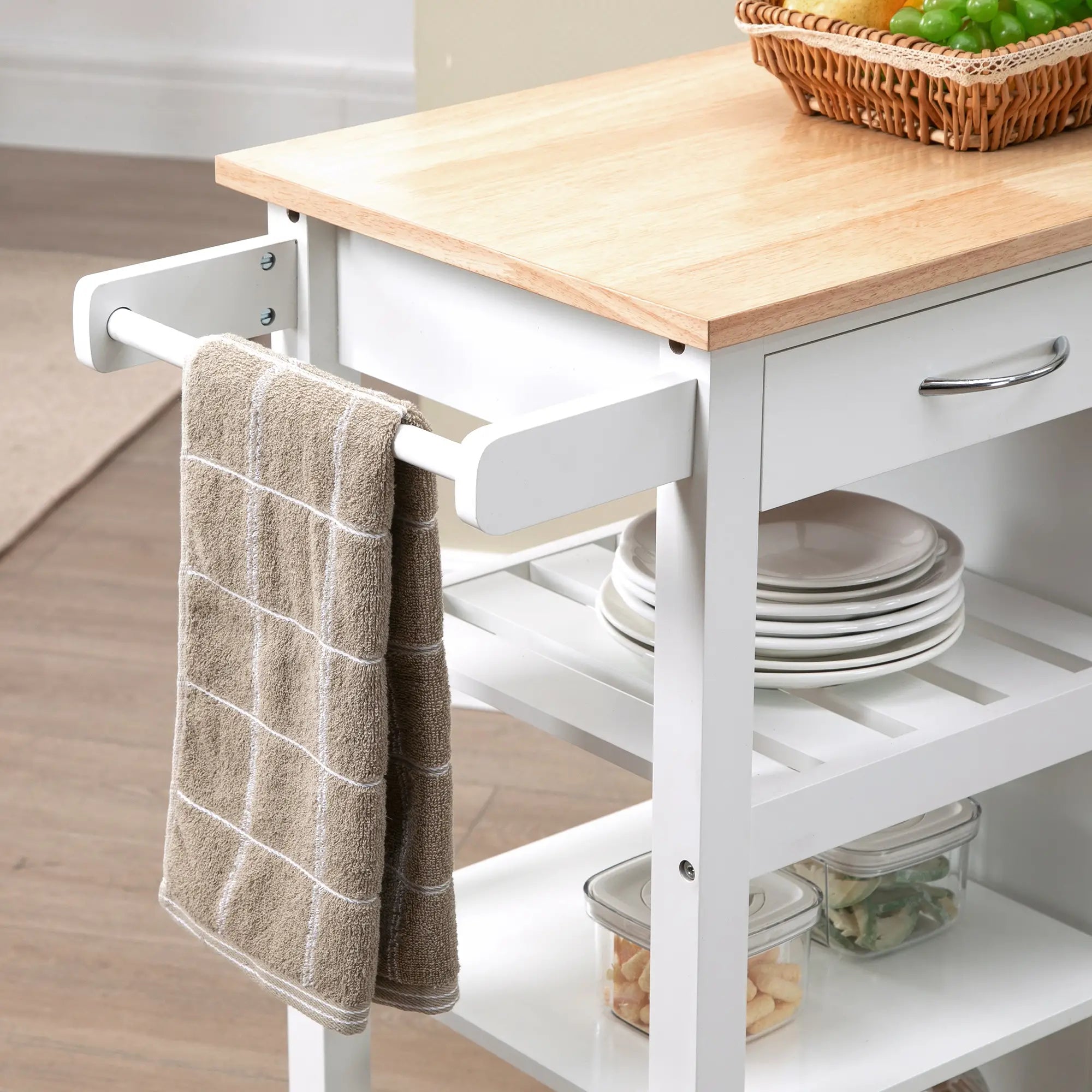 Kitchen Cart on Wheels, Embossed Door Panel, Storage Drawer, White Kitchen Islands & Kitchen Carts at Gallery Canada