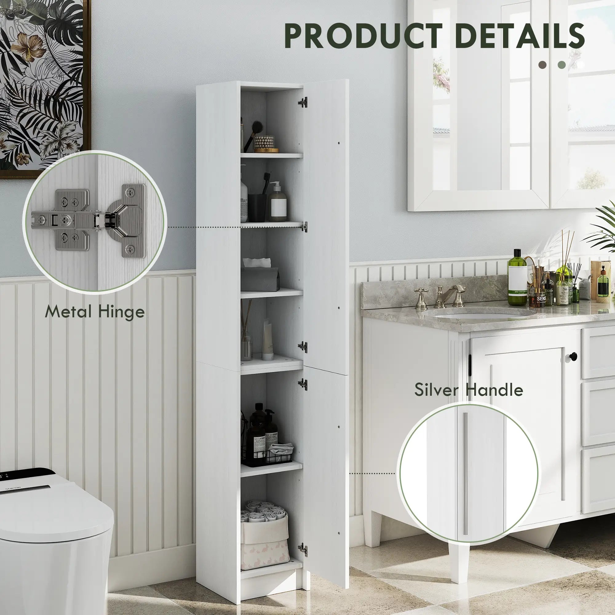 Tall Bathroom Storage Cabinet, Adjustable Shelves, Wood Grain, White Bathroom Cabinets at Gallery Canada