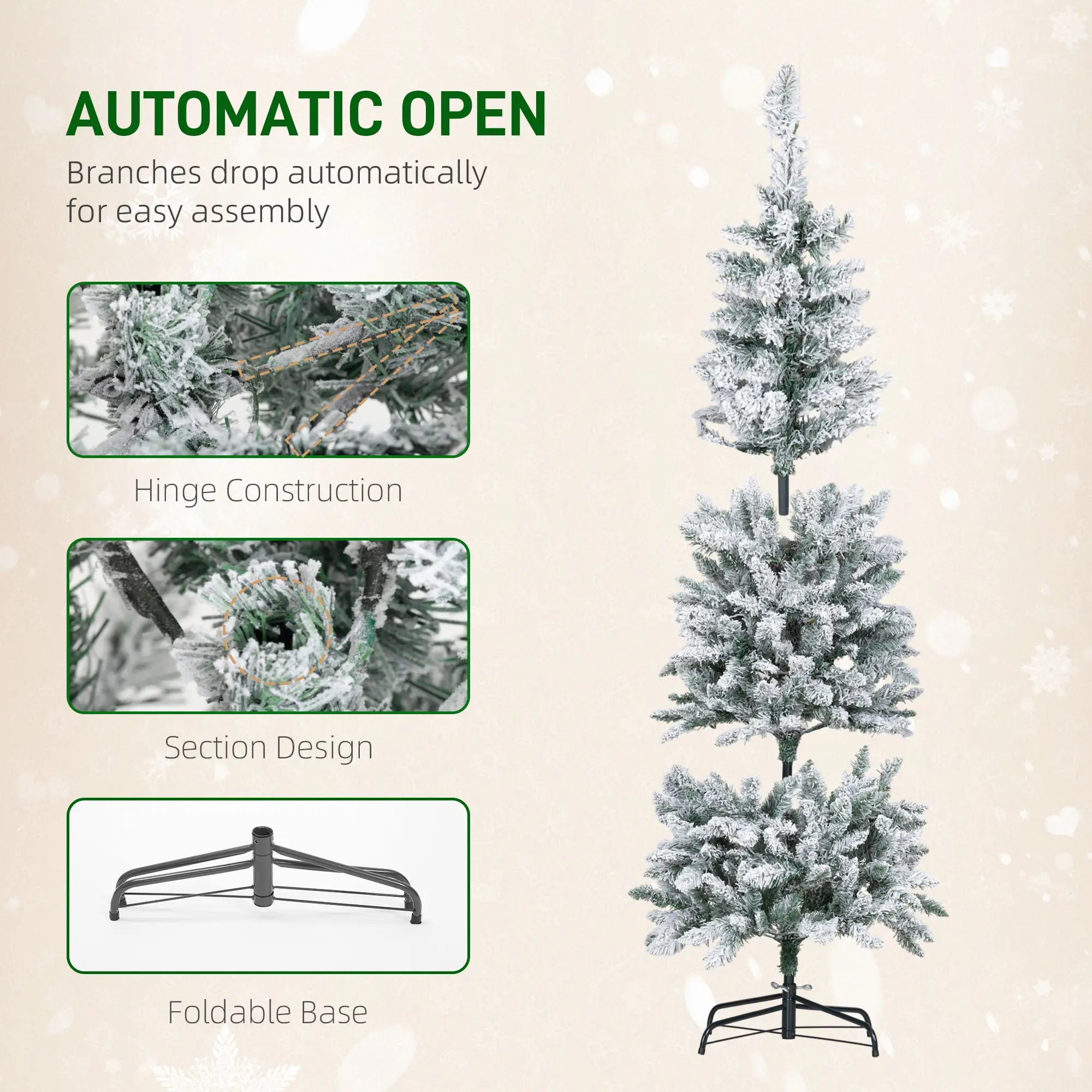 6ft Flocked Christmas Tree, Dual Colour LED Light, 11 Modes, Easy Assembly, Dual Colour Flocked Christmas Trees at Gallery Canada