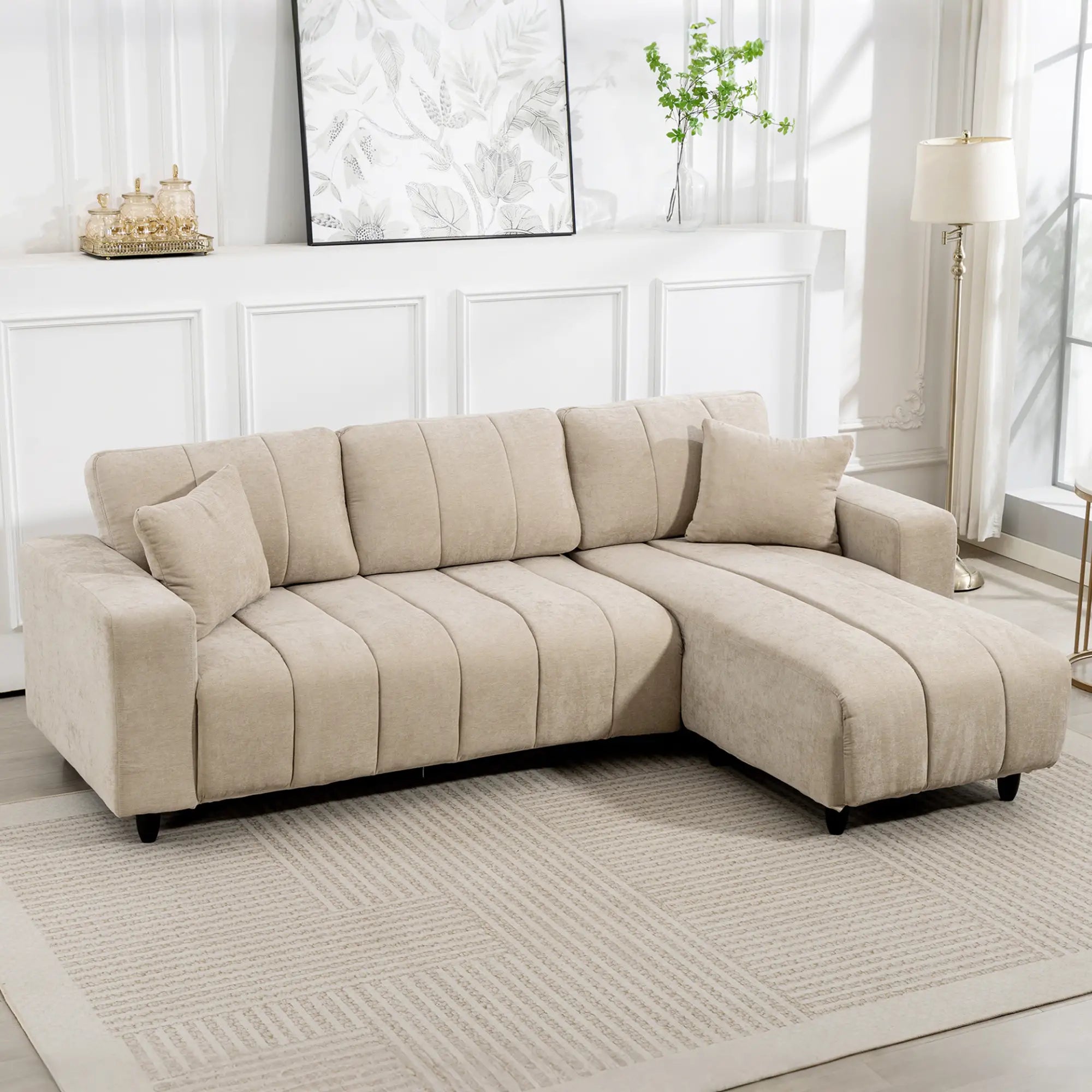 Sectional Couch, 3 Seater L-Shaped Sofa, Changeable Chaise, Beige 3-Seater Sofas at Gallery Canada
