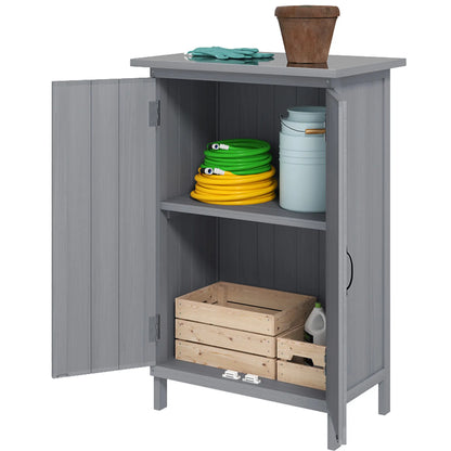 Outdoor Wooden Storage Cabinet, 2-Tier Shelves, Metal Tabletop, Grey Sheds Grey at Gallery Canada
