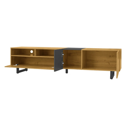 TV Stand, U-Shaped Metal Legs, 3 Doors, 2 Compartments, 67" L x 14" W x 16.5" H, Black+Natural TV Stands at Gallery Canada