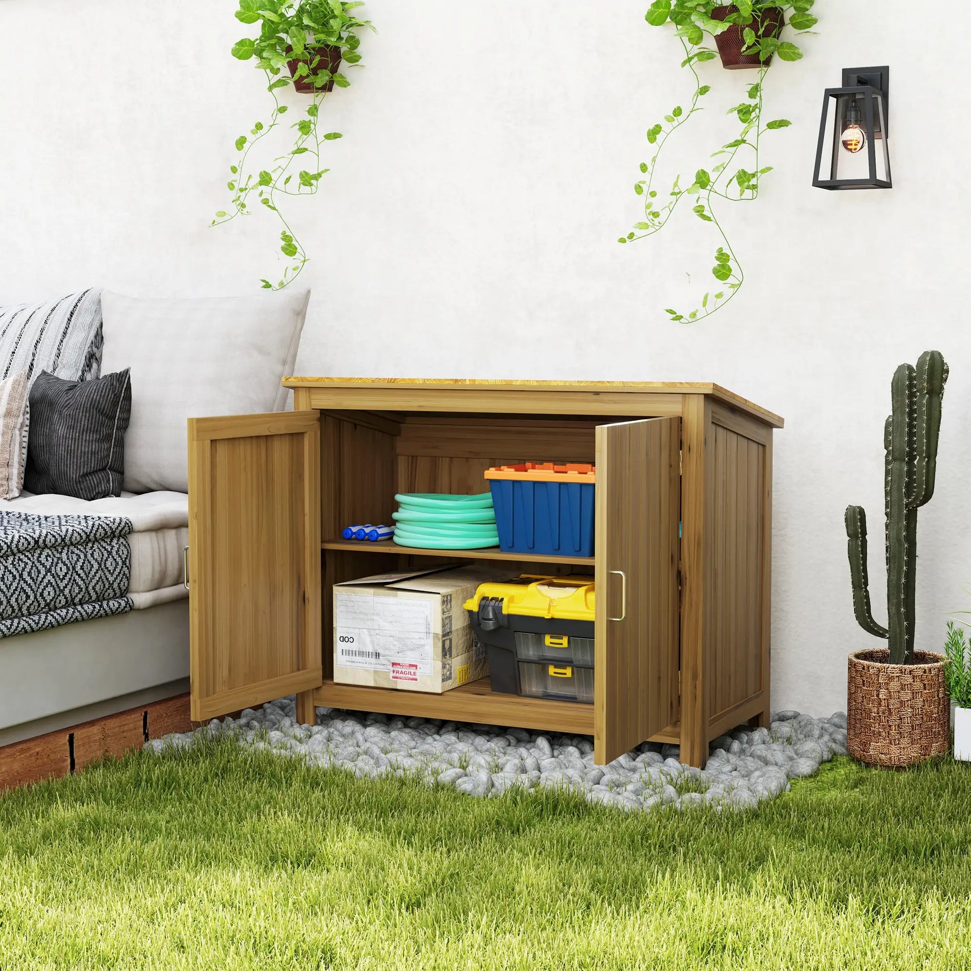 Wooden Garden Shed, Compact Outdoor Storage, 2 Shelves, 2 Doors, 43" x 20" x 34" Sheds at Gallery Canada