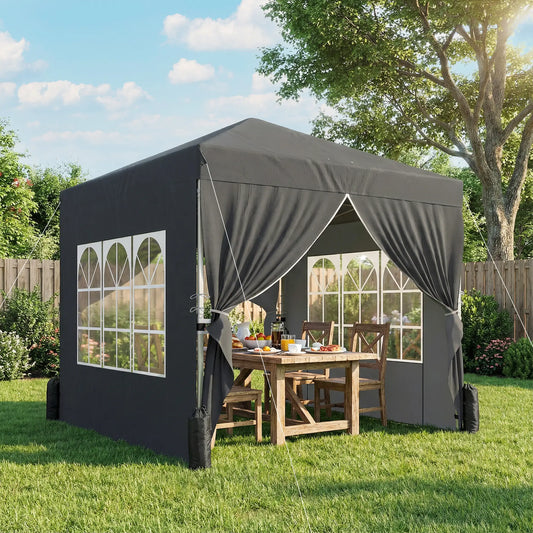 8.2 x 8.2 ft Pop Up Canopy Tent, 4 Sidewalls, UPF 50+, Sandbags, Dark Grey Pop Up Canopies Dark Grey, White at Gallery Canada