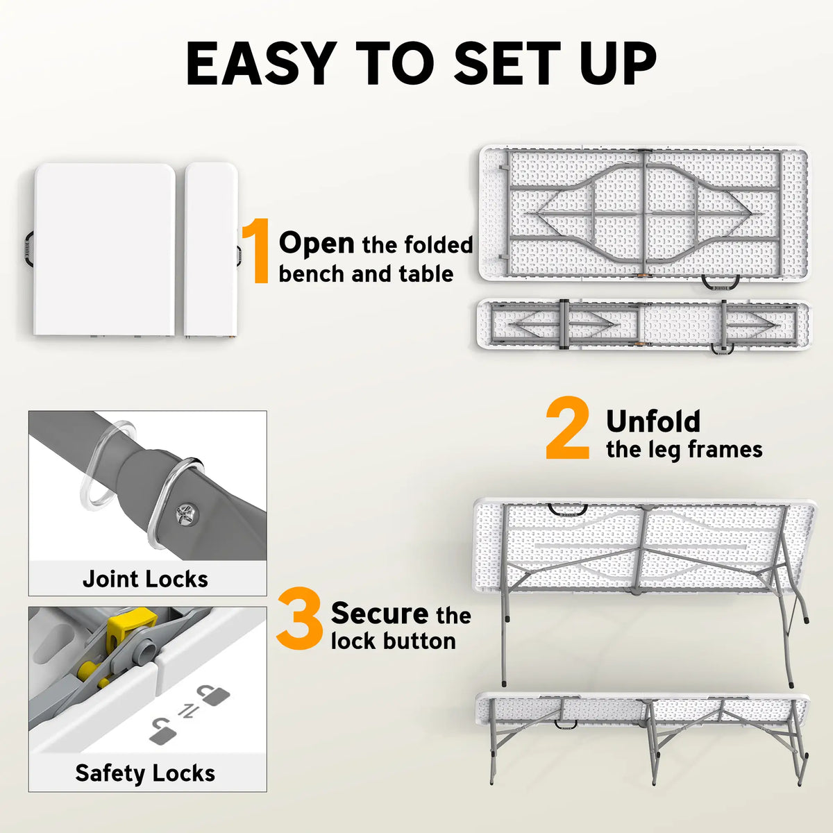 6FT Portable Camping Table Bench Set, Folding Picnic Table with 2 Benches, White Picnic Tables & Camping Chairs at Gallery Canada