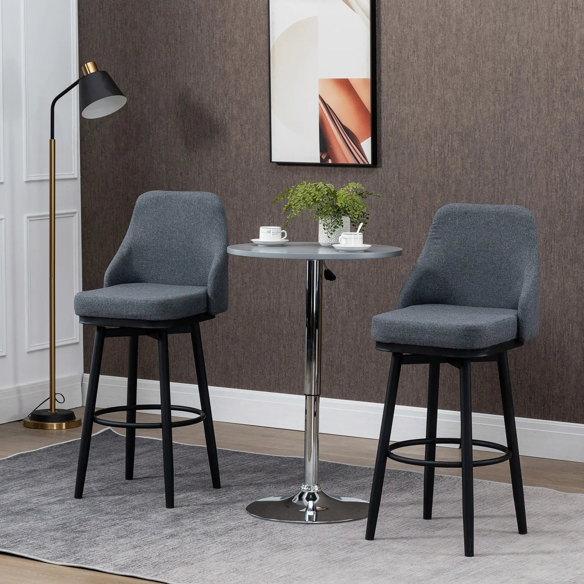 Extra Tall Bar Stools Set of 2, 360° Swivel, Steel Legs, Charcoal Grey Bar Stools at Gallery Canada