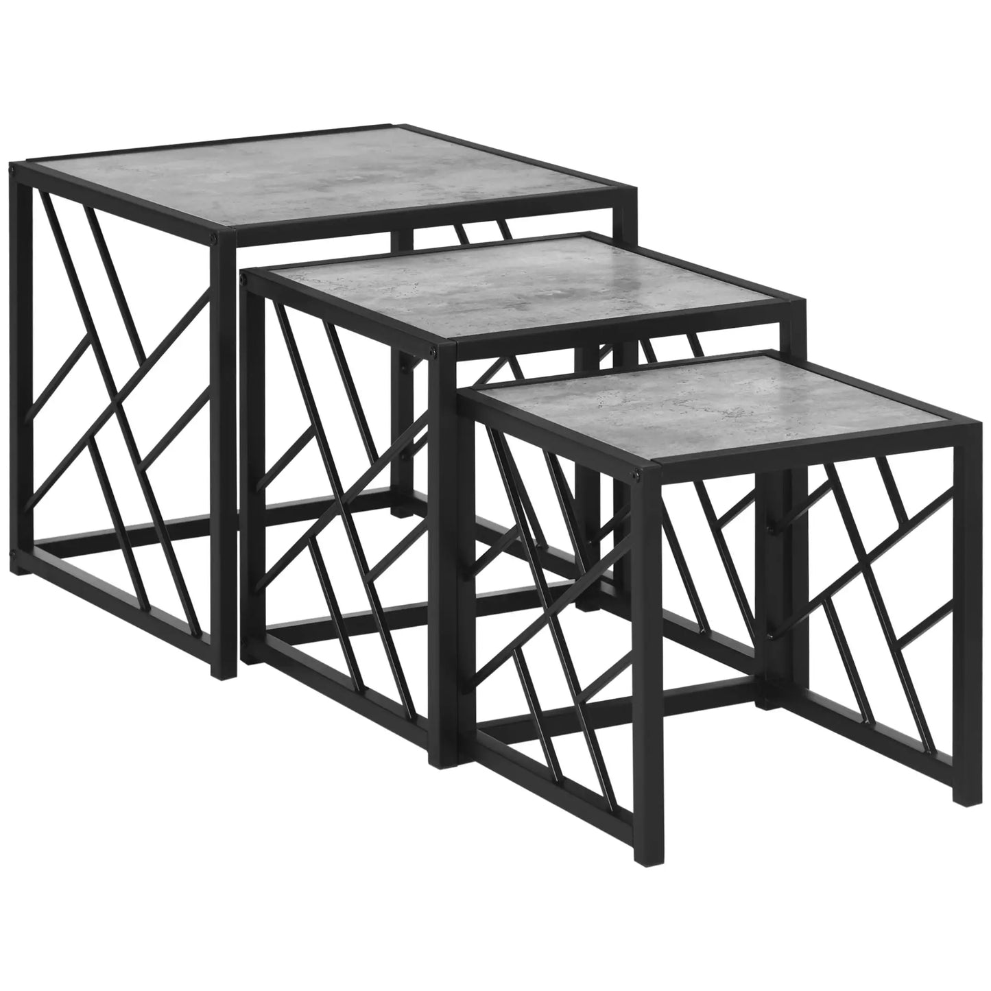 Square Nest of Tables Set of 3, Metal Frame, for Living Room, Grey Coffee Tables Grey, Black at Gallery Canada