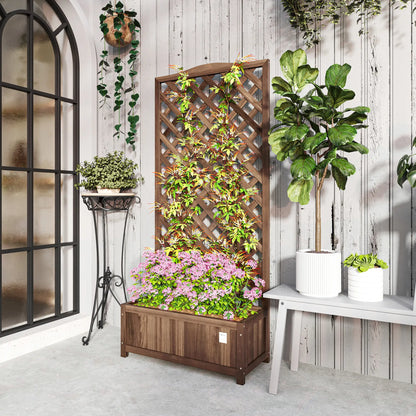 Wood Planter With Trellis, Raised Garden Bed, 30" x 14" x 67", Dark Brown Wooden Planter Boxes at Gallery Canada