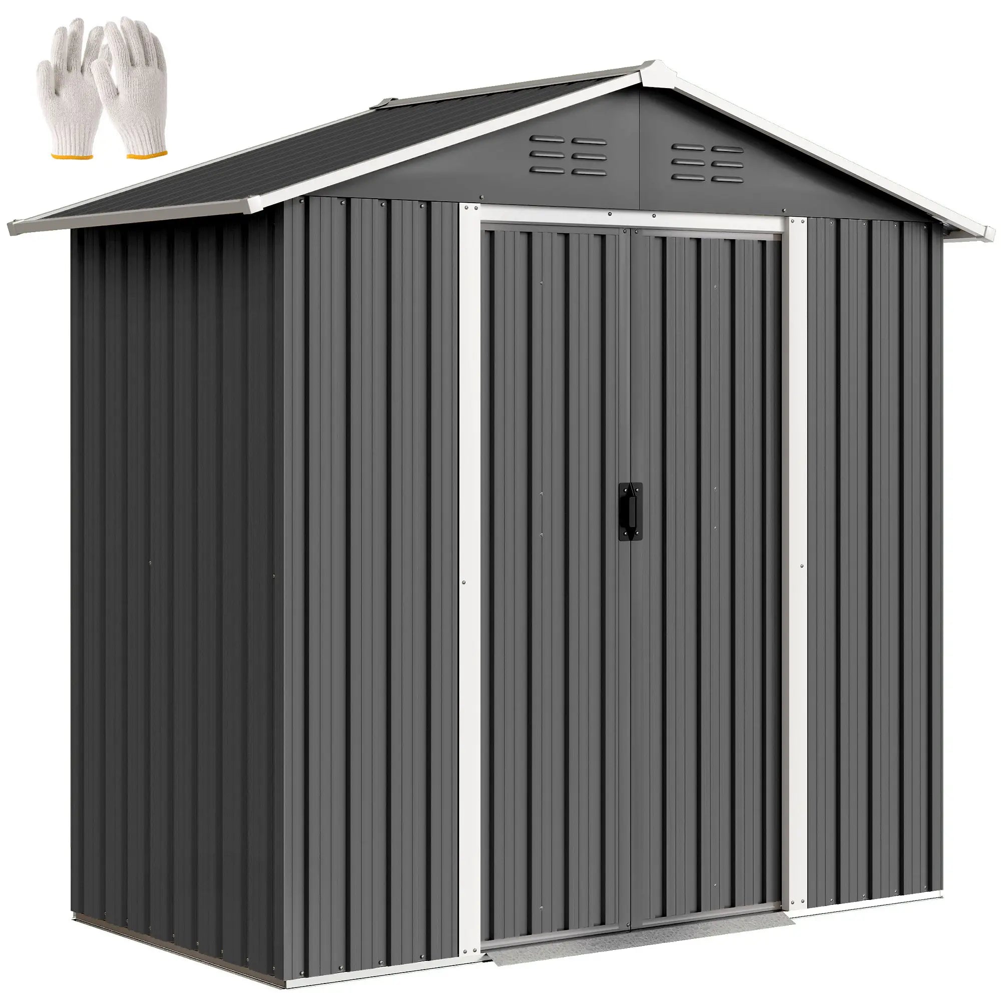 6.5x3.5ft Metal Garden Storage Shed, Double Sliding Doors, Dark Grey Sheds at Gallery Canada