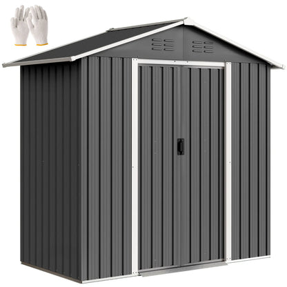 6.5x3.5ft Metal Garden Storage Shed, Double Sliding Doors, Dark Grey Sheds at Gallery Canada