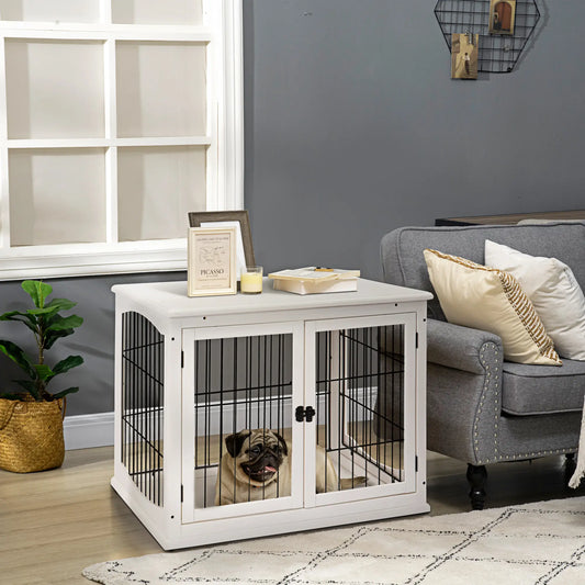26" Wooden Dog Cage, Double Door, Modern Design, White Houses, Kennels & Pens White at Gallery Canada