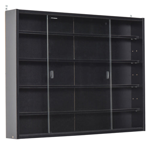 5-Storey Wall Shelf Display Cabinet, Shot Glass Display Case, Glass Curio Cabinet with 2 Glass Doors and 4 Adjustable Shelves, Black