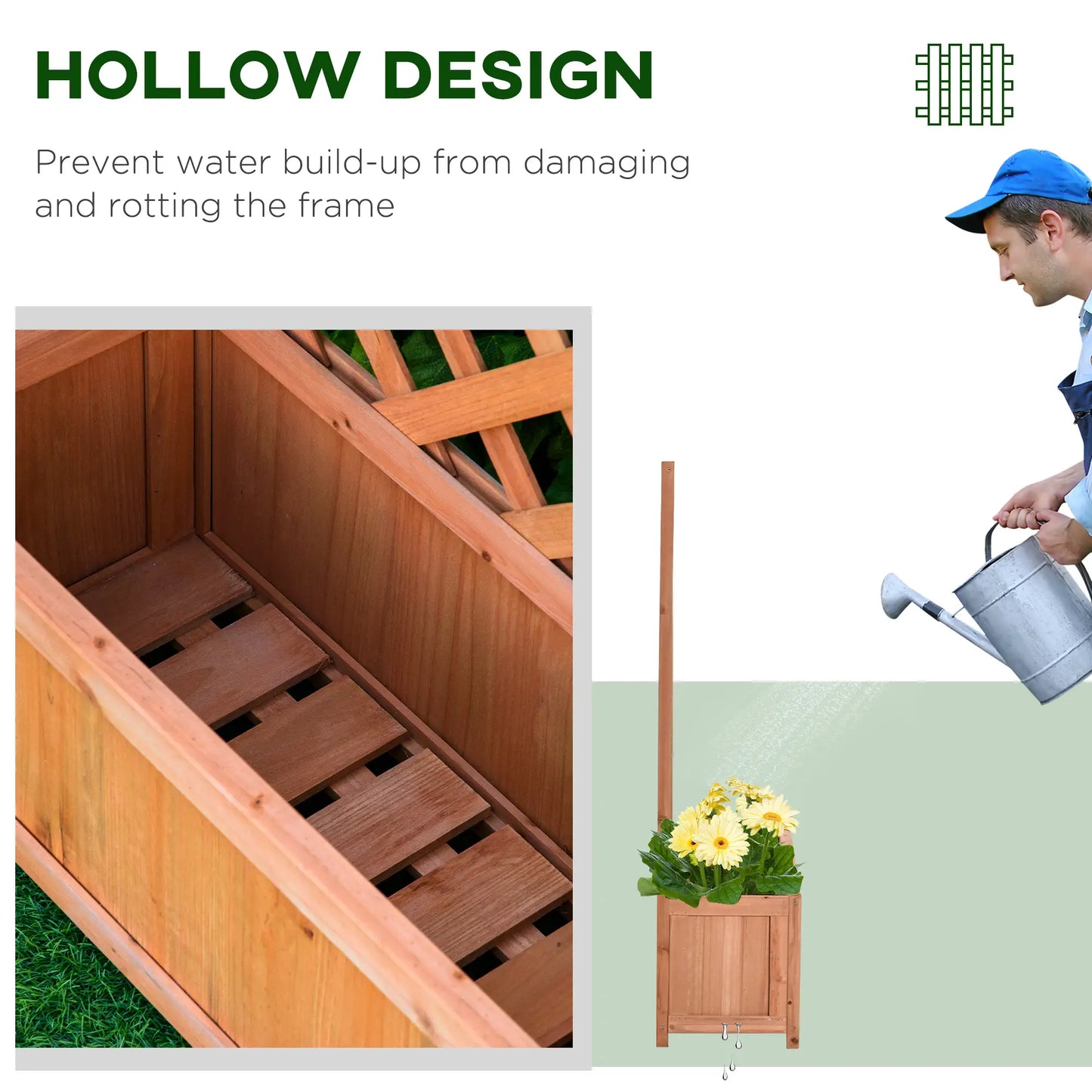 Wood Planter with Trellis, Raised Garden Bed, 28" x 11" x 46", Brown Wooden Planter Boxes at Gallery Canada