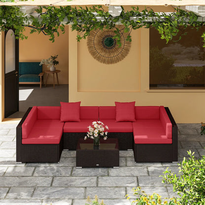 7-Piece Garden Wicker Sectional Set, Patio Sofa, Wine Red Patio Furniture Sets at Gallery Canada