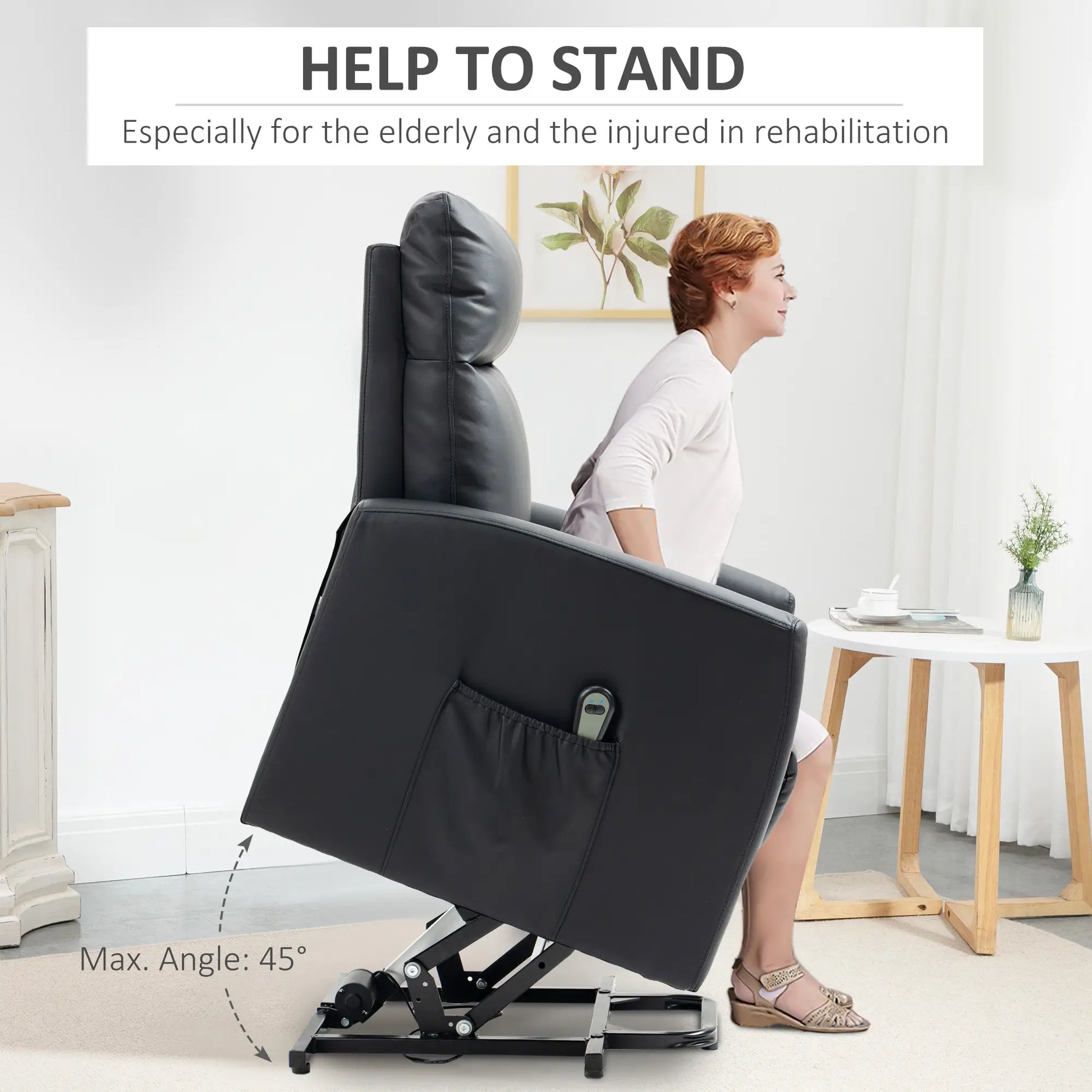 Power Lift Recliner Chair, Remote Control, Side Pocket, Black Electric Power Lift Chairs at Gallery Canada